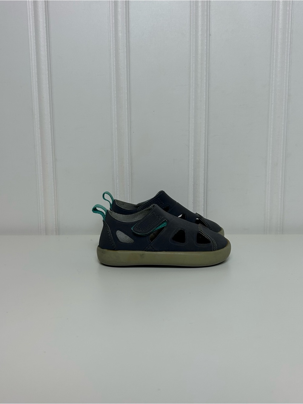 Ten little grey navy blue toddler kids 5.5 v strap sandals